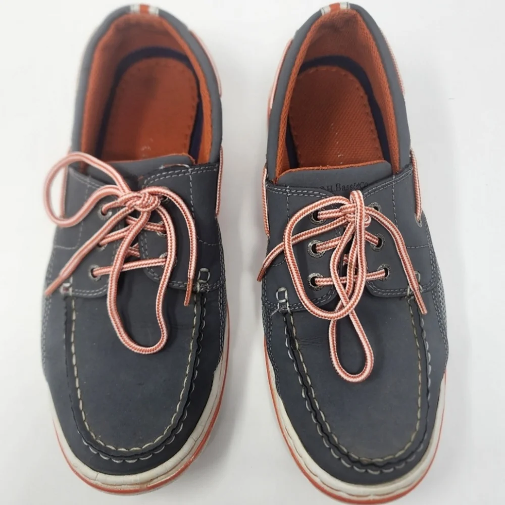 G.H. Bass Gray and Orange Leather and Fabric Boat Shoes Size 10